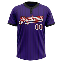 Load image into Gallery viewer, Custom Purple Black Pinstripe White-Red Two-Button Unisex Softball Jersey
