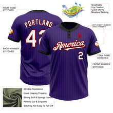 Load image into Gallery viewer, Custom Purple Black Pinstripe White-Red Two-Button Unisex Softball Jersey
