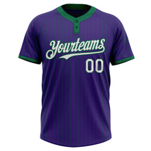 Laden Sie das Bild in den Galerie-Viewer, Custom Purple Kelly Green Pinstripe White Two-Button Unisex Softball Jersey
