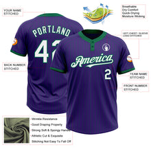 Load image into Gallery viewer, Custom Purple Kelly Green Pinstripe White Two-Button Unisex Softball Jersey
