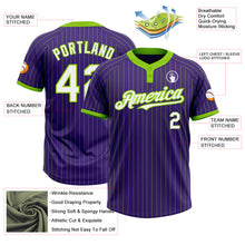 Load image into Gallery viewer, Custom Purple Neon Green Pinstripe White Two-Button Unisex Softball Jersey
