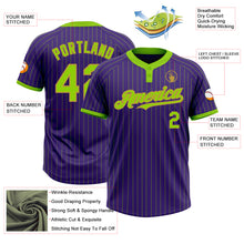 Laden Sie das Bild in den Galerie-Viewer, Custom Purple Neon Green Pinstripe Old Gold Two-Button Unisex Softball Jersey
