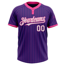 Laden Sie das Bild in den Galerie-Viewer, Custom Purple Pink Pinstripe White Two-Button Unisex Softball Jersey
