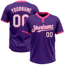 Laden Sie das Bild in den Galerie-Viewer, Custom Purple Pink Pinstripe White Two-Button Unisex Softball Jersey
