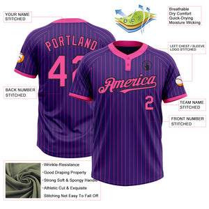 Custom Purple Pink Pinstripe Black Two-Button Unisex Softball Jersey