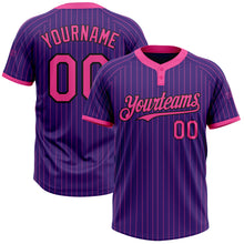 Laden Sie das Bild in den Galerie-Viewer, Custom Purple Pink Pinstripe Black Two-Button Unisex Softball Jersey
