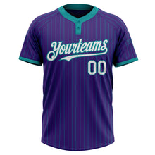 Laden Sie das Bild in den Galerie-Viewer, Custom Purple Teal Pinstripe White Two-Button Unisex Softball Jersey
