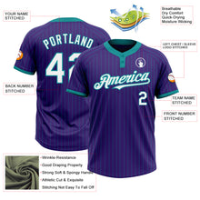 Laden Sie das Bild in den Galerie-Viewer, Custom Purple Teal Pinstripe White Two-Button Unisex Softball Jersey
