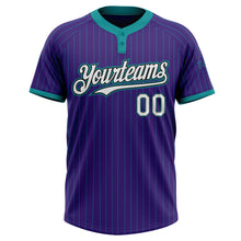 Laden Sie das Bild in den Galerie-Viewer, Custom Purple Teal Pinstripe White-Black Two-Button Unisex Softball Jersey
