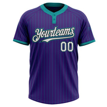 Load image into Gallery viewer, Custom Purple Teal Pinstripe White-Black Two-Button Unisex Softball Jersey
