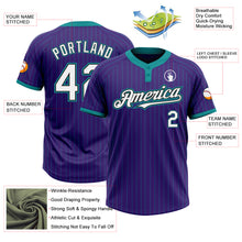 Load image into Gallery viewer, Custom Purple Teal Pinstripe White-Black Two-Button Unisex Softball Jersey
