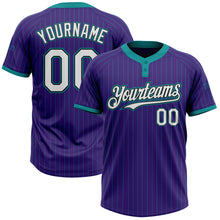 Laden Sie das Bild in den Galerie-Viewer, Custom Purple Teal Pinstripe White-Black Two-Button Unisex Softball Jersey
