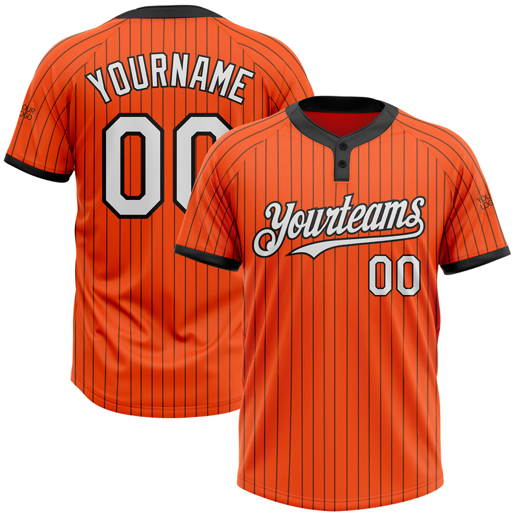 Custom Orange Black Pinstripe White Two-Button Unisex Softball Jersey