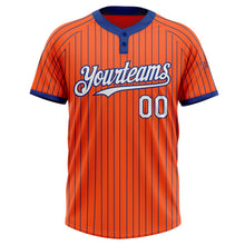 Load image into Gallery viewer, Custom Orange Royal Pinstripe White Two-Button Unisex Softball Jersey
