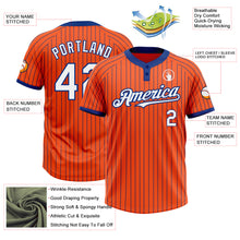 Laden Sie das Bild in den Galerie-Viewer, Custom Orange Royal Pinstripe White Two-Button Unisex Softball Jersey
