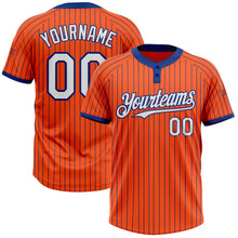 Laden Sie das Bild in den Galerie-Viewer, Custom Orange Royal Pinstripe White Two-Button Unisex Softball Jersey
