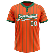 Laden Sie das Bild in den Galerie-Viewer, Custom Orange Kelly Green Pinstripe White Two-Button Unisex Softball Jersey
