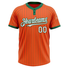 Load image into Gallery viewer, Custom Orange Kelly Green Pinstripe White Two-Button Unisex Softball Jersey
