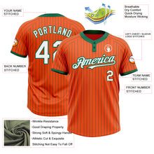 Load image into Gallery viewer, Custom Orange Kelly Green Pinstripe White Two-Button Unisex Softball Jersey
