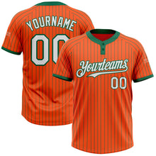 Laden Sie das Bild in den Galerie-Viewer, Custom Orange Kelly Green Pinstripe White Two-Button Unisex Softball Jersey
