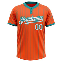 Laden Sie das Bild in den Galerie-Viewer, Custom Orange Teal Pinstripe White Two-Button Unisex Softball Jersey
