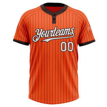 Laden Sie das Bild in den Galerie-Viewer, Custom Orange Brown Pinstripe White Two-Button Unisex Softball Jersey
