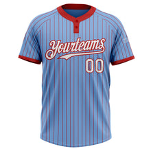 Laden Sie das Bild in den Galerie-Viewer, Custom Light Blue Red Pinstripe White Two-Button Unisex Softball Jersey
