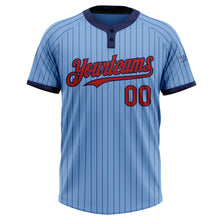 Laden Sie das Bild in den Galerie-Viewer, Custom Light Blue Navy Pinstripe Red Two-Button Unisex Softball Jersey
