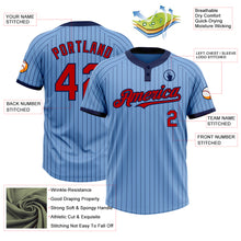 Laden Sie das Bild in den Galerie-Viewer, Custom Light Blue Navy Pinstripe Red Two-Button Unisex Softball Jersey
