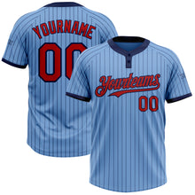 Laden Sie das Bild in den Galerie-Viewer, Custom Light Blue Navy Pinstripe Red Two-Button Unisex Softball Jersey
