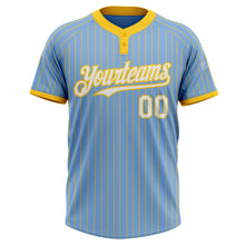 Laden Sie das Bild in den Galerie-Viewer, Custom Light Blue Yellow Pinstripe White Two-Button Unisex Softball Jersey
