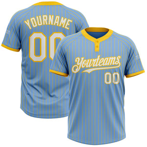 Custom Light Blue Yellow Pinstripe White Two-Button Unisex Softball Jersey