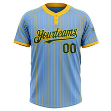Load image into Gallery viewer, Custom Light Blue Yellow Pinstripe Green Two-Button Unisex Softball Jersey

