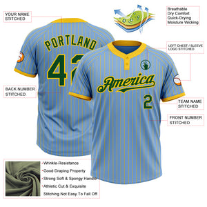 Custom Light Blue Yellow Pinstripe Green Two-Button Unisex Softball Jersey