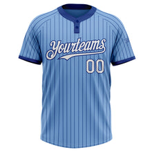 Laden Sie das Bild in den Galerie-Viewer, Custom Light Blue Royal Pinstripe White Two-Button Unisex Softball Jersey
