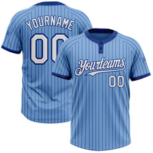 Load image into Gallery viewer, Custom Light Blue Royal Pinstripe White Two-Button Unisex Softball Jersey
