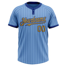 Laden Sie das Bild in den Galerie-Viewer, Custom Light Blue Royal Pinstripe Old Gold Two-Button Unisex Softball Jersey
