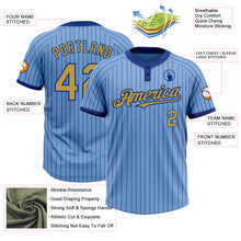 Laden Sie das Bild in den Galerie-Viewer, Custom Light Blue Royal Pinstripe Old Gold Two-Button Unisex Softball Jersey
