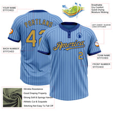Load image into Gallery viewer, Custom Light Blue Royal Pinstripe Old Gold Two-Button Unisex Softball Jersey
