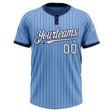 Laden Sie das Bild in den Galerie-Viewer, Custom Light Blue Navy Pinstripe White Two-Button Unisex Softball Jersey
