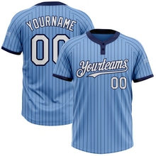 Load image into Gallery viewer, Custom Light Blue Navy Pinstripe White Two-Button Unisex Softball Jersey
