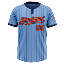 Load image into Gallery viewer, Custom Light Blue Navy Pinstripe Orange Two-Button Unisex Softball Jersey
