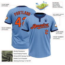 Load image into Gallery viewer, Custom Light Blue Navy Pinstripe Orange Two-Button Unisex Softball Jersey
