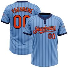 Load image into Gallery viewer, Custom Light Blue Navy Pinstripe Orange Two-Button Unisex Softball Jersey
