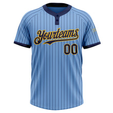 Load image into Gallery viewer, Custom Light Blue Navy Pinstripe Gold Two-Button Unisex Softball Jersey
