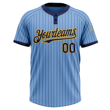 Custom Light Blue Navy Pinstripe Gold Two-Button Unisex Softball Jersey