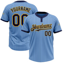 Load image into Gallery viewer, Custom Light Blue Navy Pinstripe Gold Two-Button Unisex Softball Jersey
