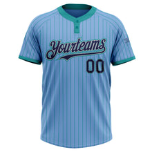 Laden Sie das Bild in den Galerie-Viewer, Custom Light Blue Teal Pinstripe Navy-Gray Two-Button Unisex Softball Jersey
