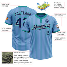 Laden Sie das Bild in den Galerie-Viewer, Custom Light Blue Teal Pinstripe Navy-Gray Two-Button Unisex Softball Jersey
