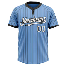 Load image into Gallery viewer, Custom Light Blue Black Pinstripe White Two-Button Unisex Softball Jersey

